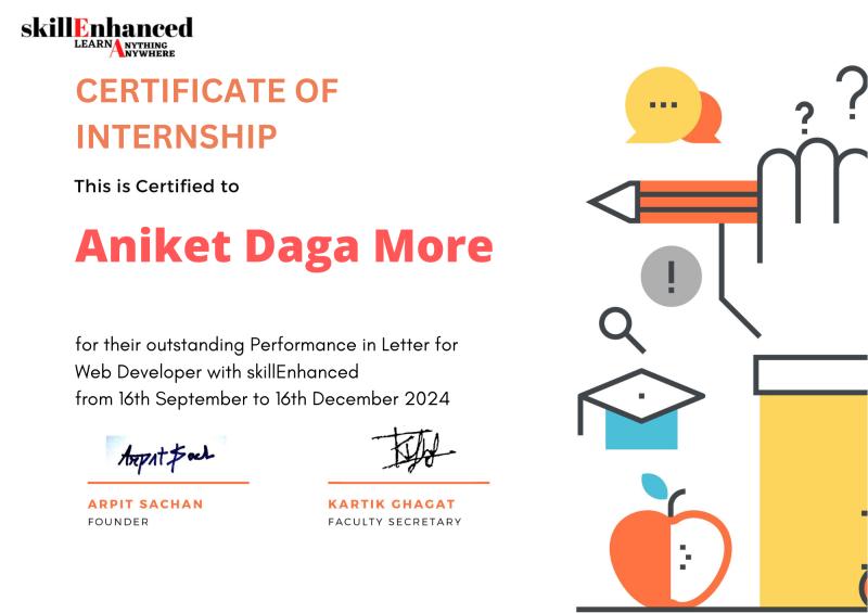 Web Developer Intern certificate
